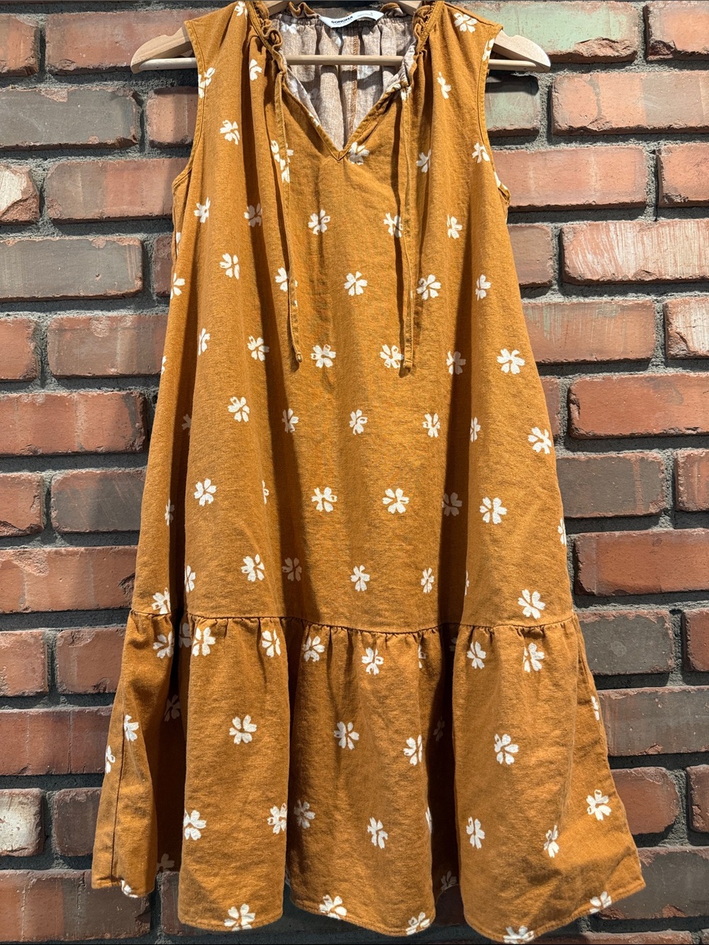 Sonoma Mustard Floral Tie-Neck Casual Dress
